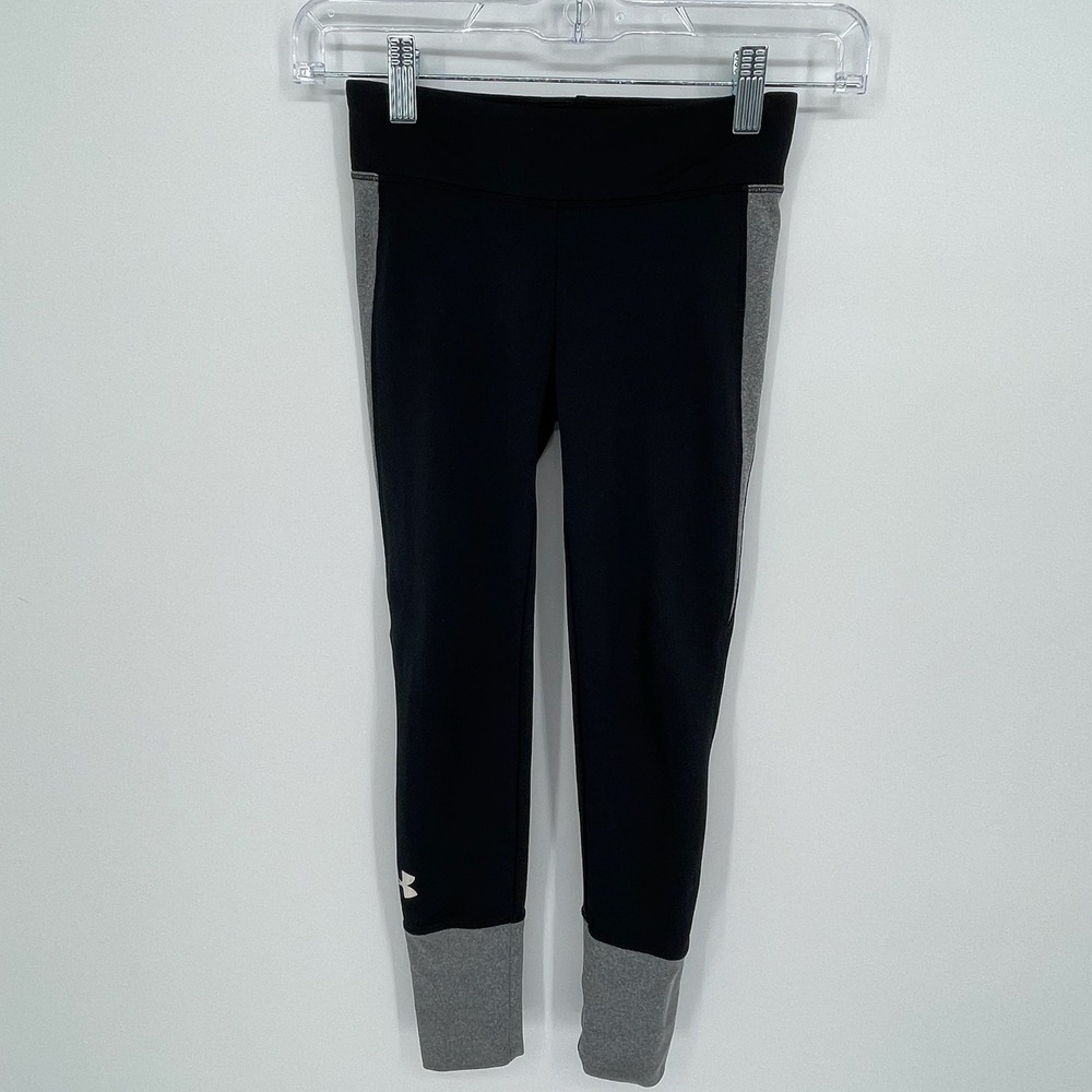 Under Armour‎ Girl's Black Gray Colorblock HeatGear Leggings Size Youth Small